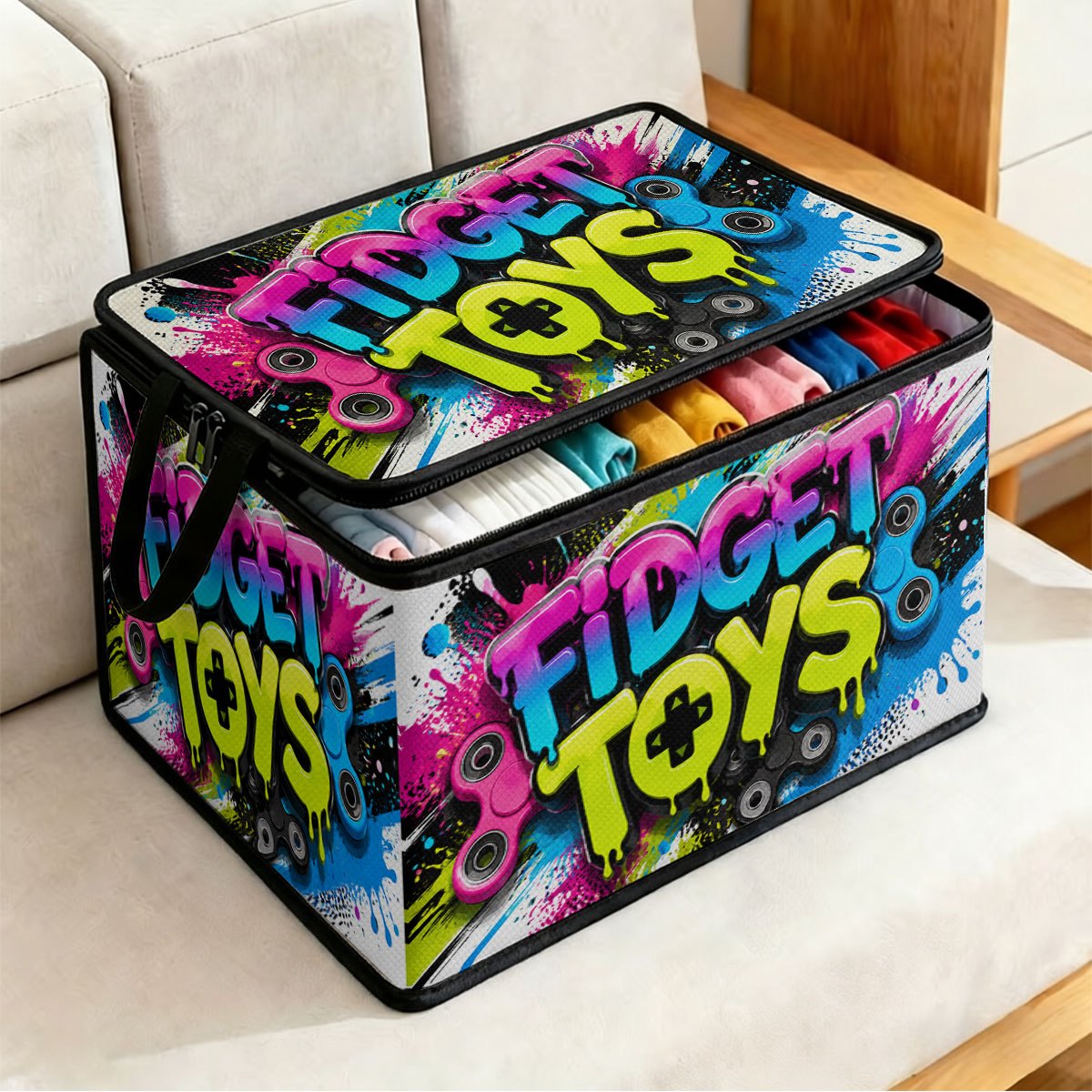 TEMU 1pc Large-capacity Storage Box With Colorful Street Graffiti , Featuring A Sturdy And Durable Zipper, Easy To Carry And Foldable. Suitable For