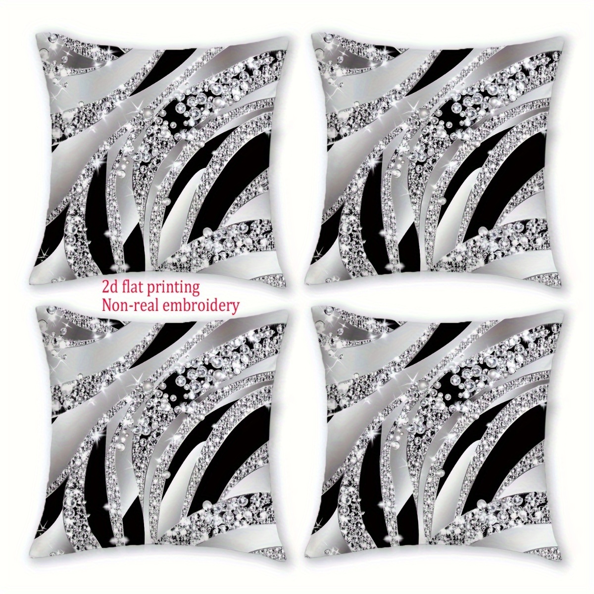 TEMU 2d Flat - 4pcs, 2d Printed Luxury Silvery Black Abstract Pattern Throw Pillow Covers Set, 18in X 18in, Modern Cozy Decor Home Decor Cushion