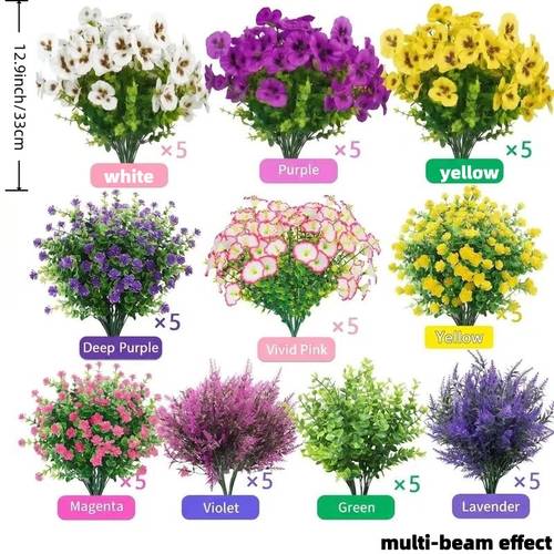 50 bundles of outdoor artificial flowers arrangement pansies grass eucalyptus leaves etc uv resistant fade proof realistic faux flowers for wedding parties plastic plants for garden courtyard decor