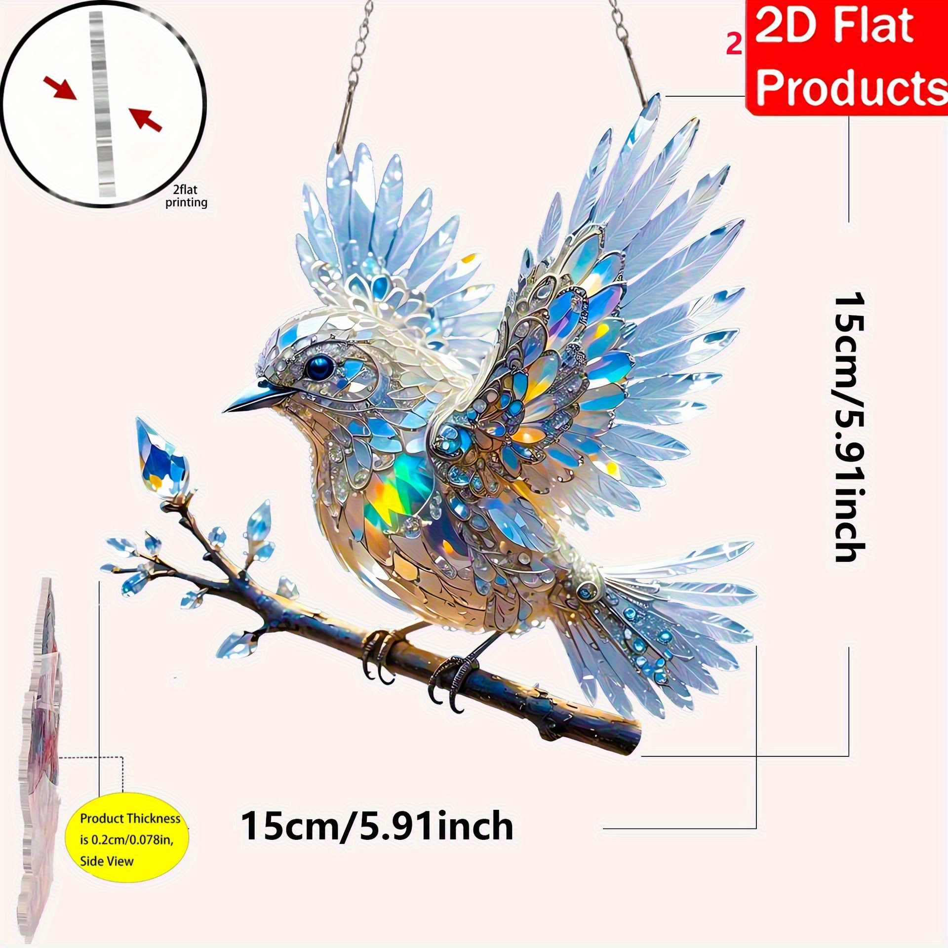 TEMU Plat 2D, Ornement Suspendu Plat 2D en Acrylique pour Salon et Jardin, Ornement Suspendu Décoratif de de Fête, Cadeau de Thanksgiving et de Noël,