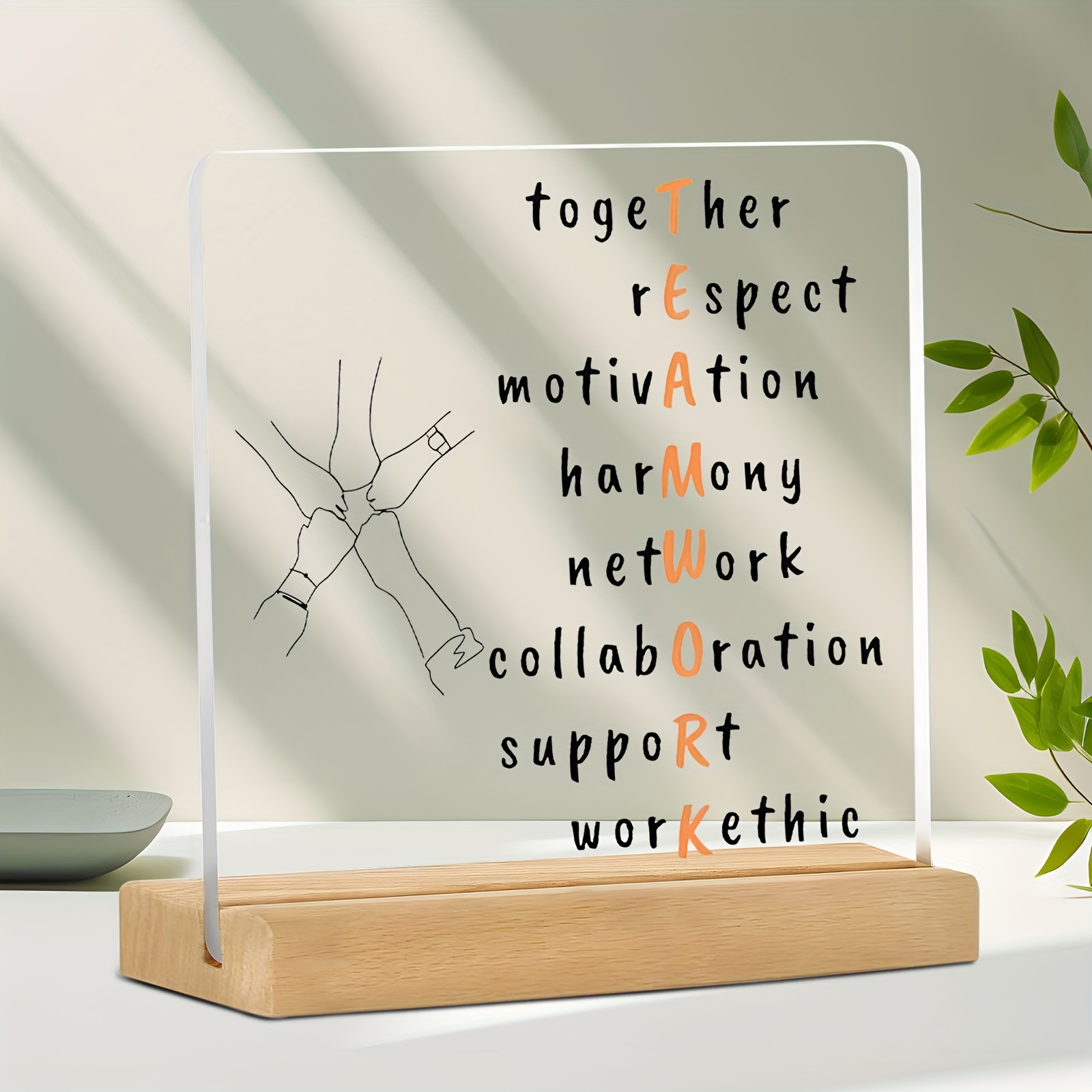 TEMU 2d Flat, 1pc Office Teamwork Desk Sign- Workplace Motivational Quote, Collaboration Decor- Minimalist Office Decoration- Acrylic Desktop Display