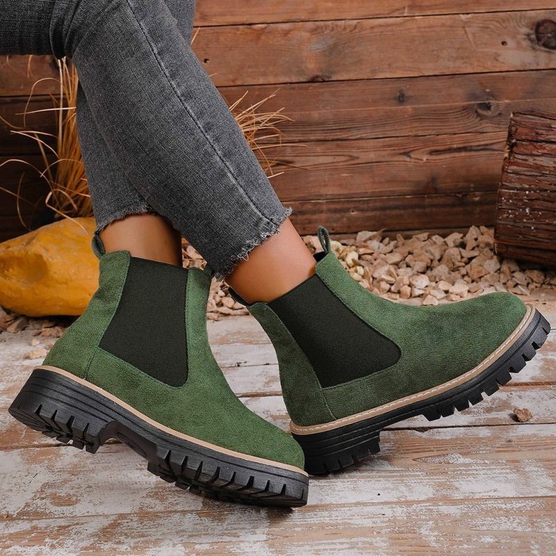 TEMU Vintage-style Platform Boots With Cover, Elastic Shaft, Contrasting Trim, Chunky Heel, And Sole For Autumn/winter Commuting, Short Boots, Women