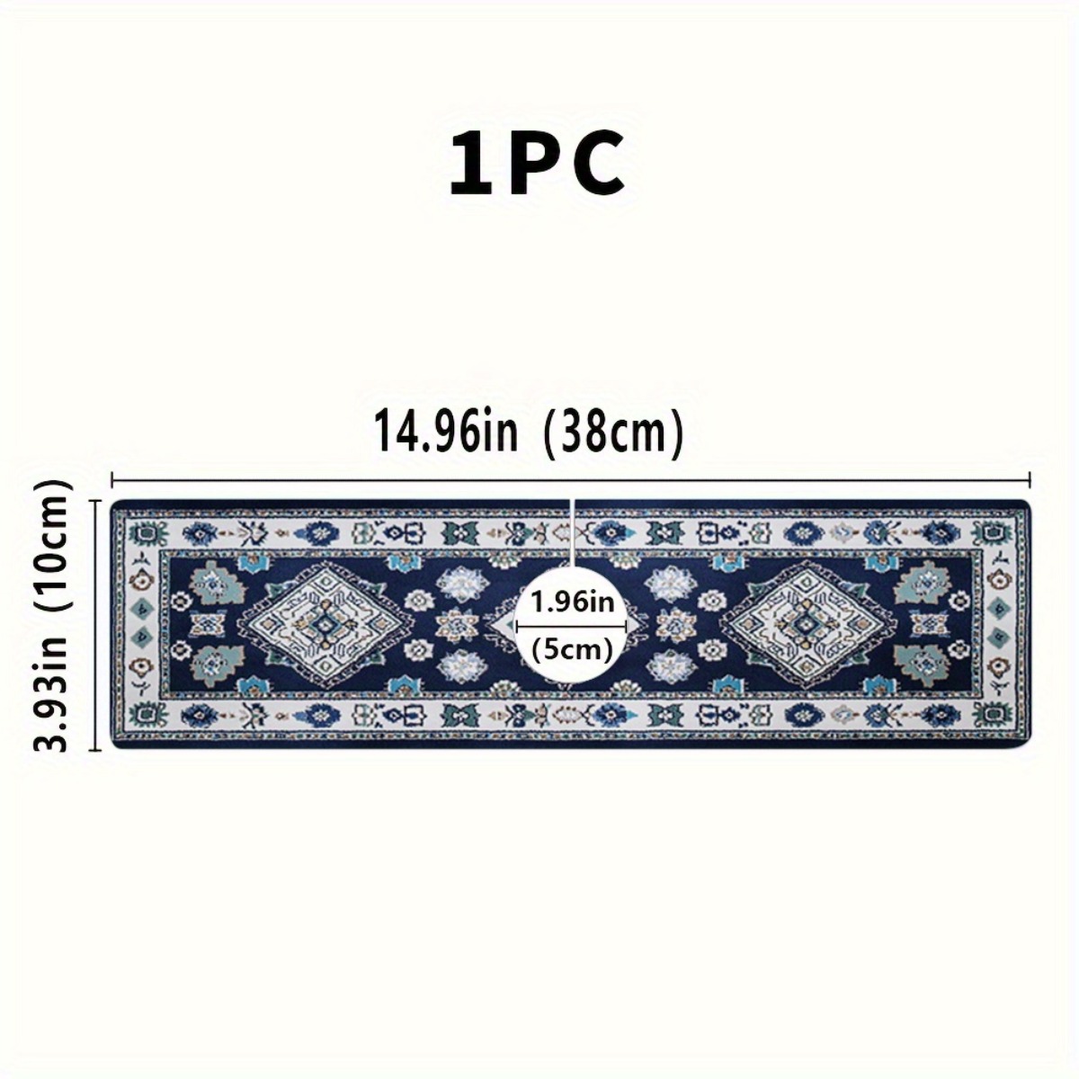 TEMU 1pc Vintage Persian Style Blue Geometric Pattern Absorbent Mat & Faucet Suction Cup - Durable Polyester Non-slip Kitchen Bathroom Decor,