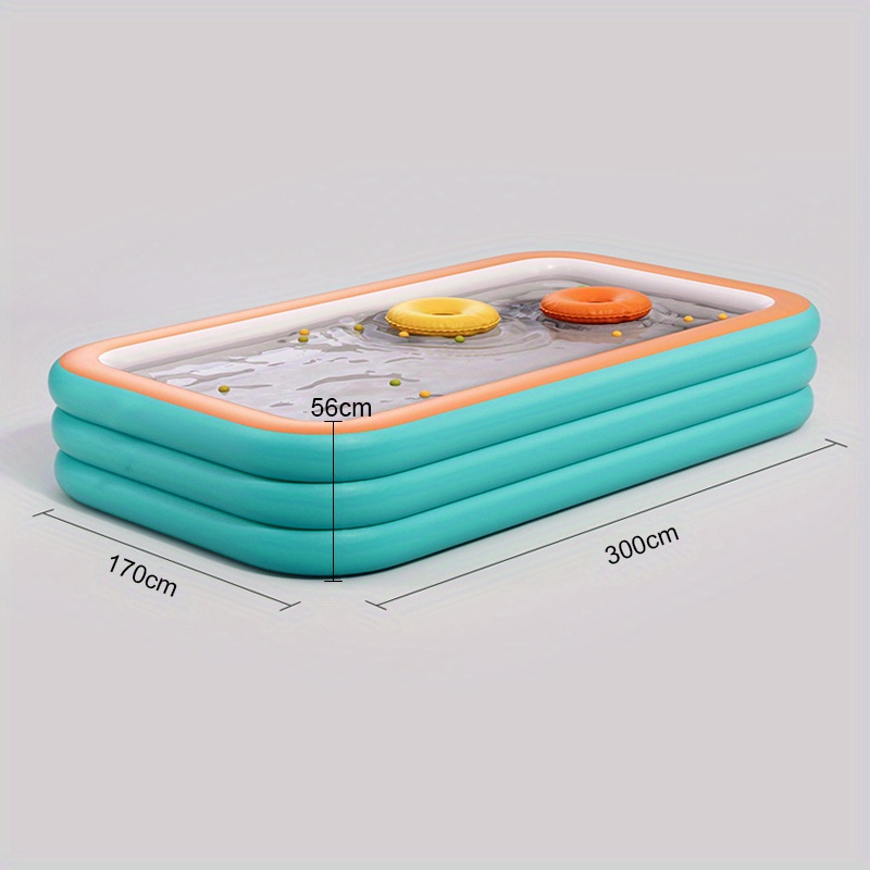 Image of [ Fun] Inflatable Family Pool - 0.6mm Reinforced Pvc | 3-layer Construction & Quick Inflation Valve | Splash Guard Rim For Garden/ Backyard