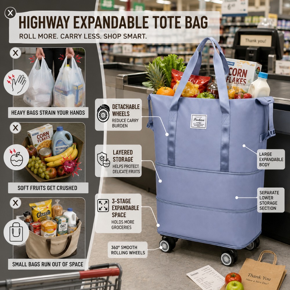 3 expandable wheeled luggage tote bag wear resistant portable handheld rolling bag reusable supermarket shopping cart bag multi purpose travel carry on bag Product details 6