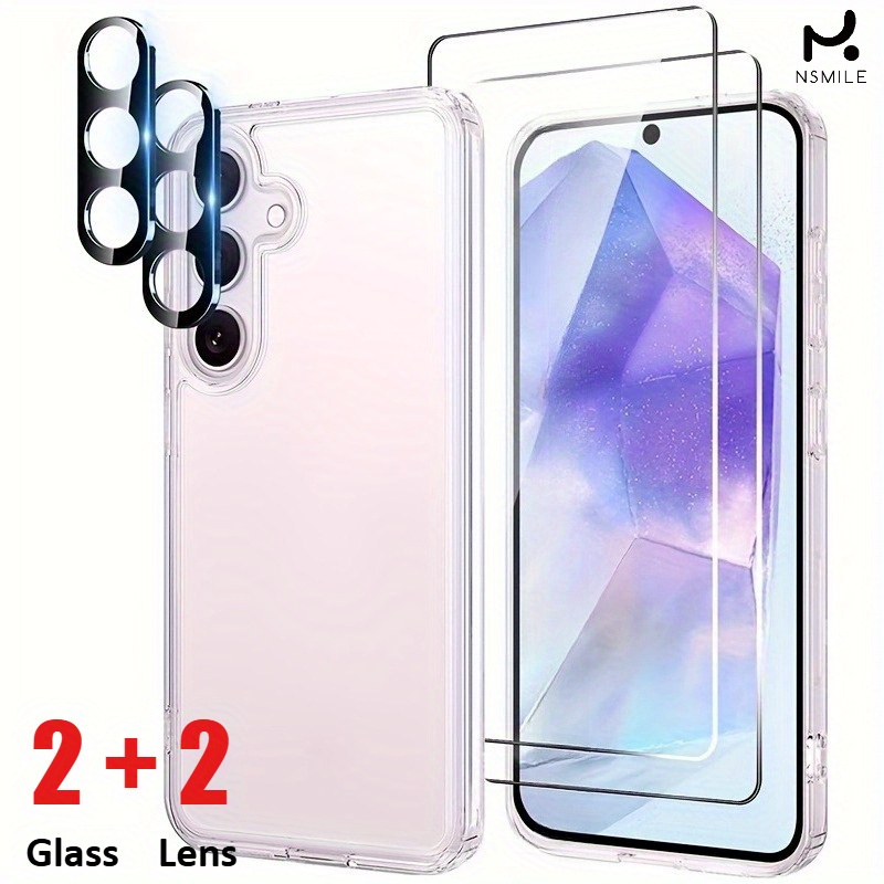 E-shop Zwei Displayschutzfolien aus gehärtetem Glas und zwei Objektivschutzfolien für Samsung Galaxy Modelle A14, A15, A16, A25, A26, A34, A35, A36,