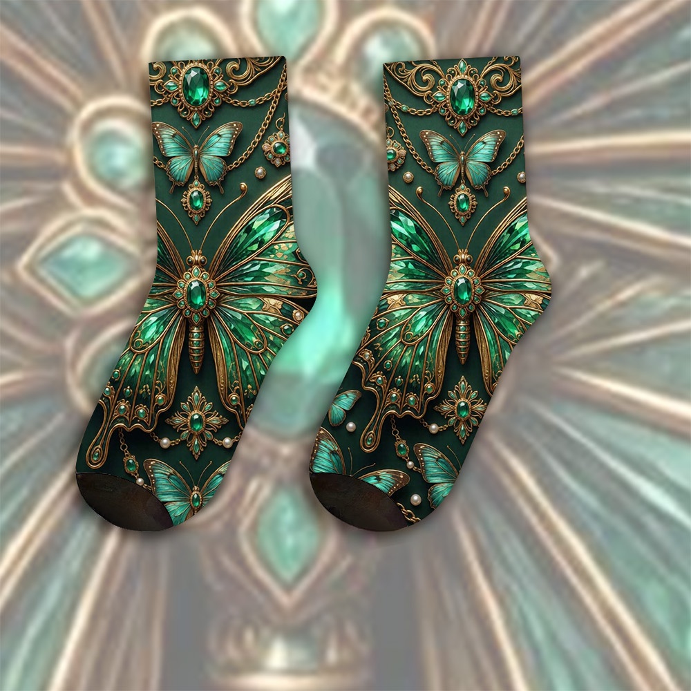 TEMU A Unique Pair Of Socks Designed With Luxurious Emerald Motif For Women And Men, Sock | Ideal For Party Costume, Gifts, Daily Wear - Warm