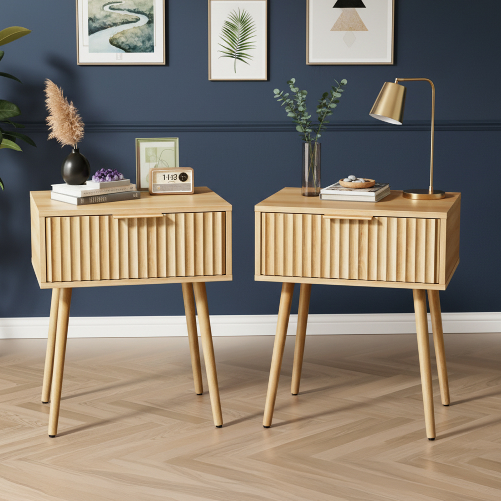 1/ Modern Fluted Bedside Table With Drawer, Space- Nightstand & Side Table For Small Bedroom, Living Room (48*38*60cm)
