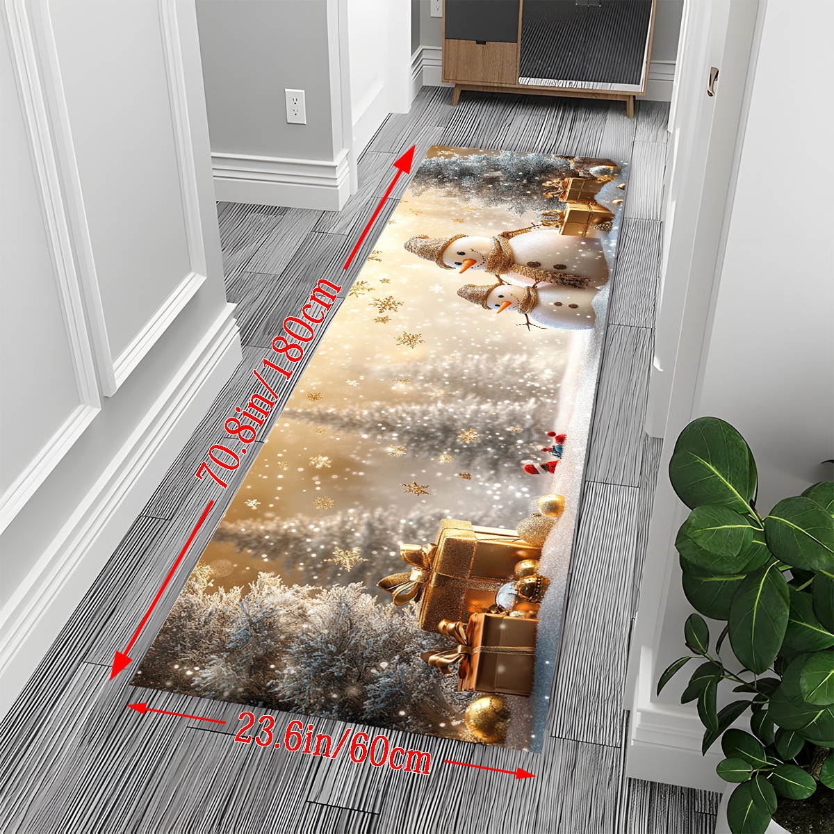 TEMU 1,0 cm d'épaisseur + antidérapant - 1 tapis de course Famille de Neige Noël, fond multicolore, longue moquette, tapis de salle de bain, tapis