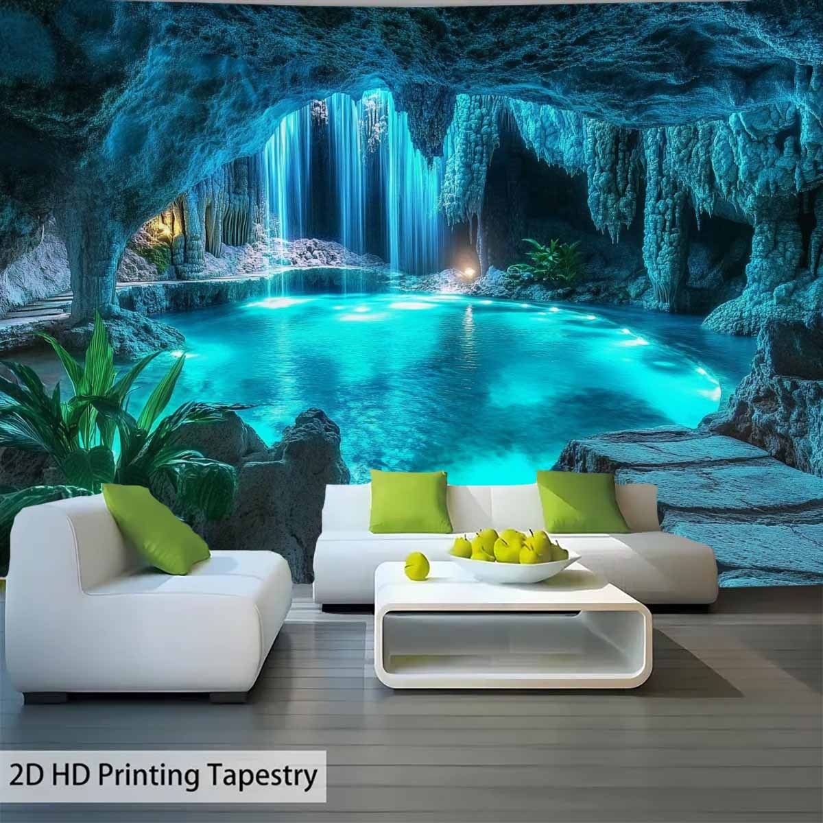 Tenture murale cascade grotte bleue - grande décoration murale_voghion.com