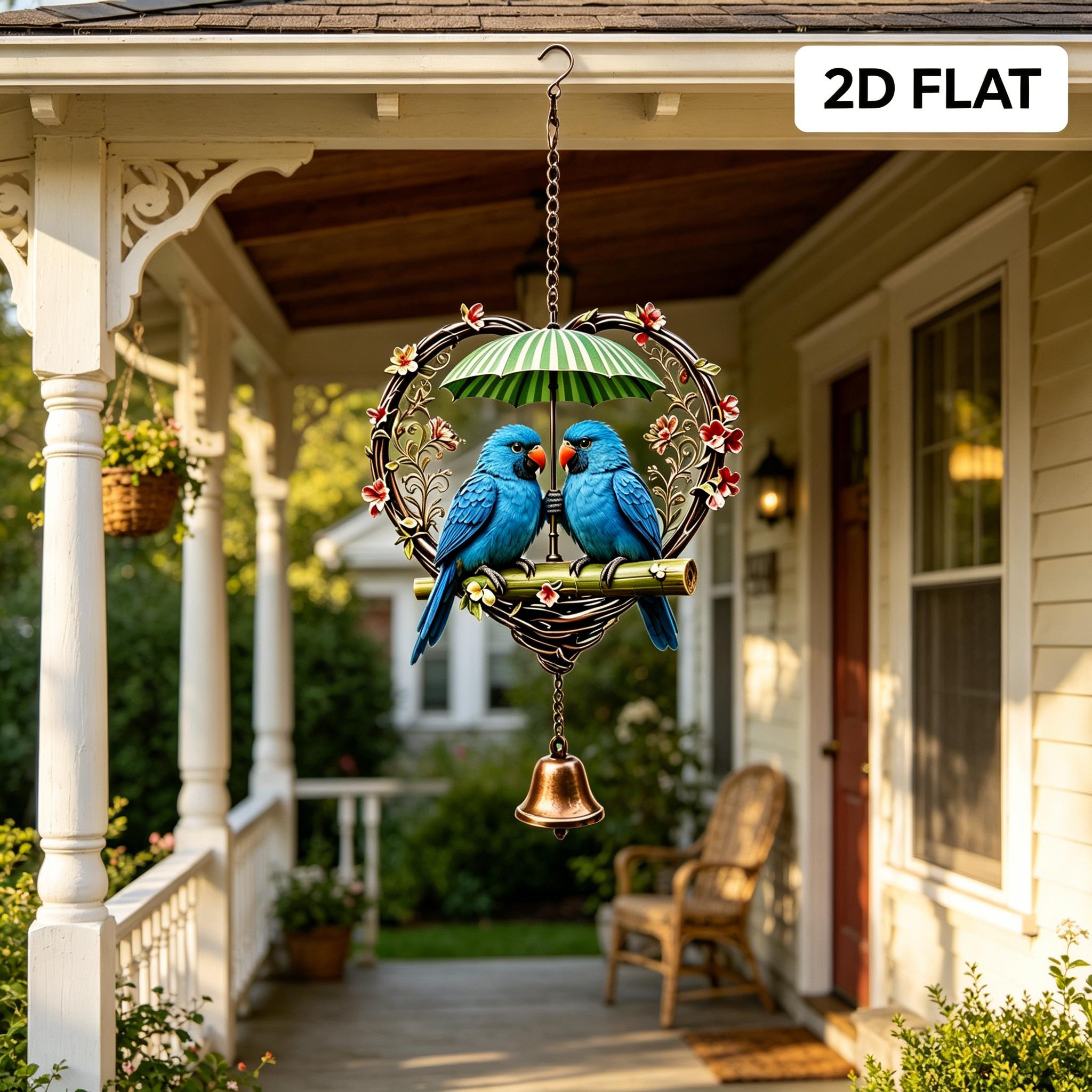 TEMU 2d Flat, Couple Wind Chime, Heart-shaped Umbrella Ornament With -colored Bell Pendant, Gift For , Porch Decoration, Courtyard Decoration With