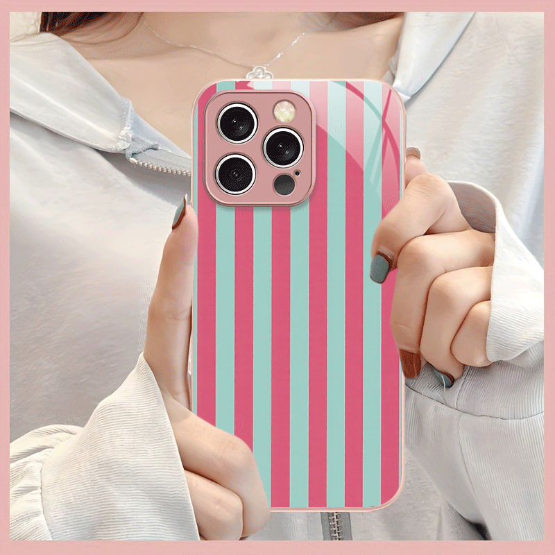 TEMU Phone Case: [2d Flat] Pink And Blue Striped Pattern With , Suitable For Iphone 17, 16, 15, 14, 13, 12, 11, Plus, Pro, Max, Fe, Plus, Ultra, Air,