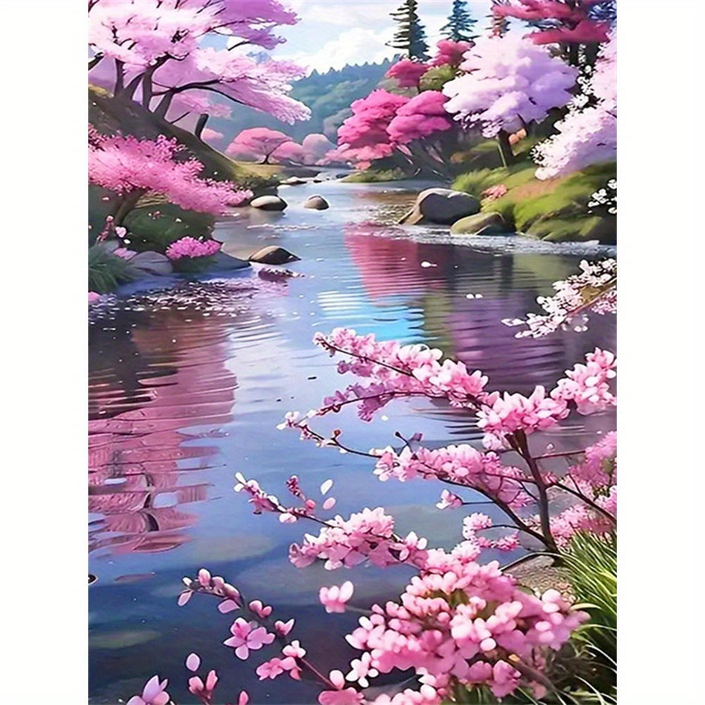 

Sakura Stream 5d Diamond Painting Kit - Drill Embroidery Art, Diy Home Wall Decor Craft, Gift