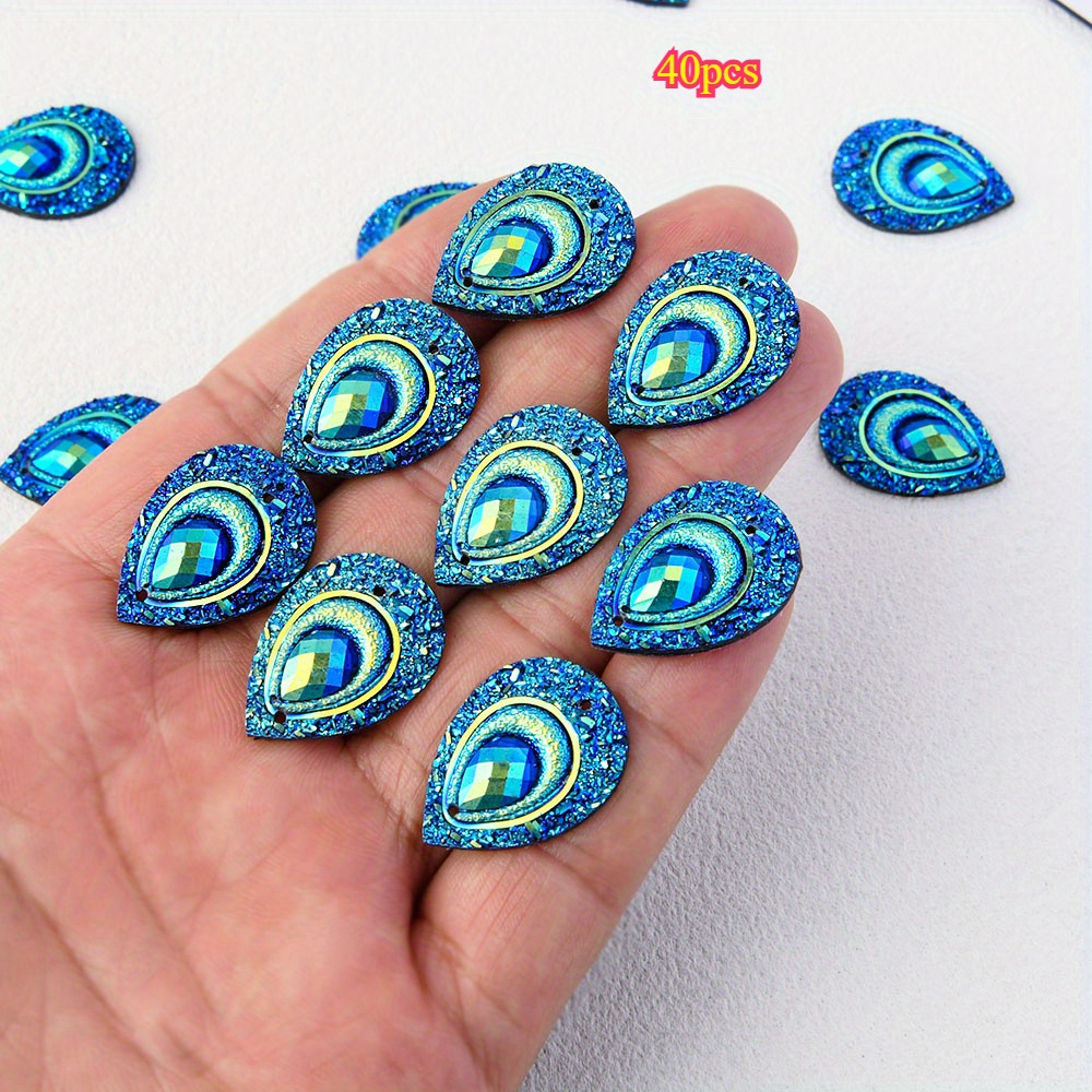 Image of 8-40pcs 1.8*2.5cm Flatback Teardrop Shape Dark Blue Pearooster Eye Resin Beads For Setting Bezel Tray Pendant Charms Jewelry Accessories Supplies, Ornament Applique Wedding Diy