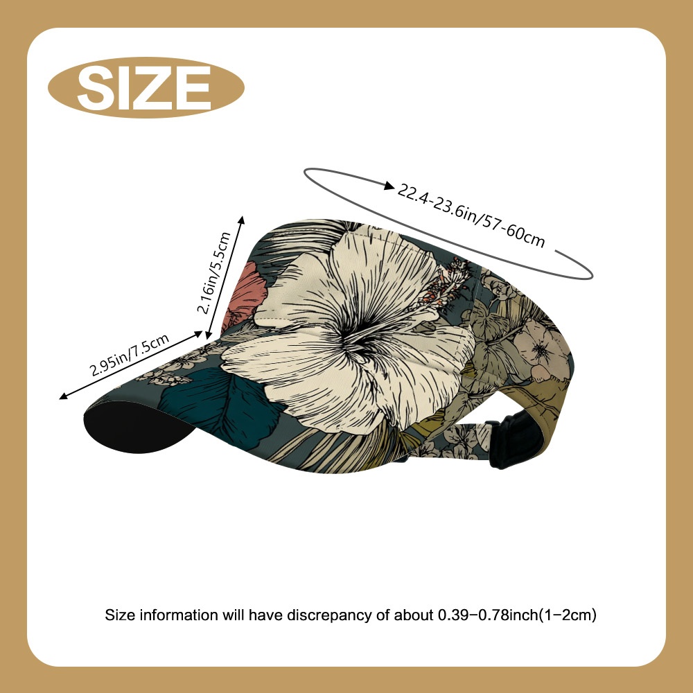 TEMU 1pc Vintage Hibiscus Tropical Botanical - Hat Ponytail Hat Adjustable Breathable Visor For Outdoor Gardening Running Beach Activities This