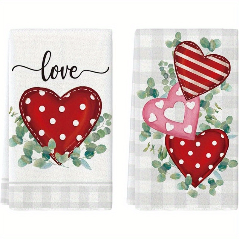 

2pcs Polyester Kitchen Towels - 18x26 Inch, Pink & Red For Valentine's Day, Farmhouse Wedding Decor, Machine Washable