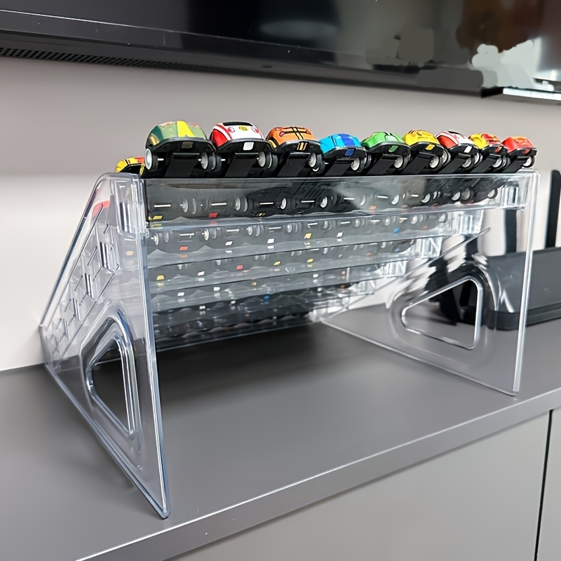 Image of Clear Acrylic Multi-tier Stackable Toy Car Display Stand With Layers - Heavy-duty Storage Box For Model, Dollhouse Miniatures, Railway Sets - Ideal Gift For, Standing Shelf, Standing Shelf