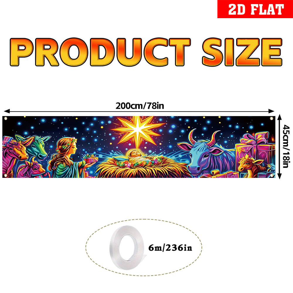 TEMU 2d Flat, 2d Flat Banner, Uv Activated -the-dark 1pc Merry Christmas Yard Sign Banner With The Nativity Of Jesus Background For New Year Winter