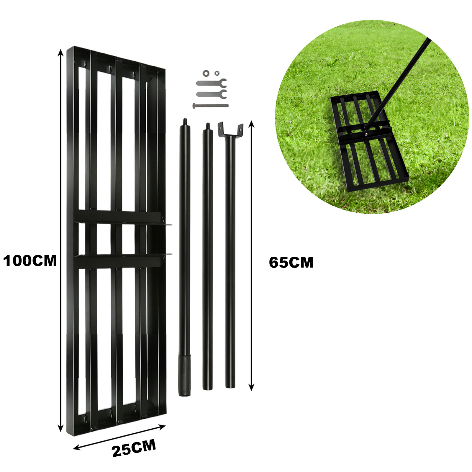 Image of 1pc Upgraded Manual Garden Tool Rake, 17.72in, 29.53in, 39.37in Leveling Lawn Tool/soil Lawn Rake Metal Leveling Rake Landscape Rake With Handle For Garden Backyard Golf/lawn