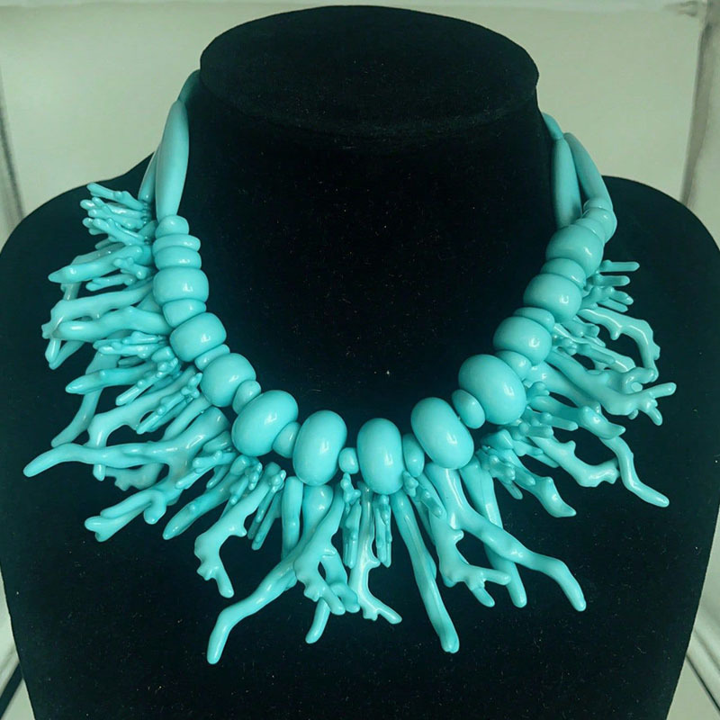 TEMU 2pcs Fashion Resin Coral Necklace Set For Women, Versatile Long Collarbone Chain With