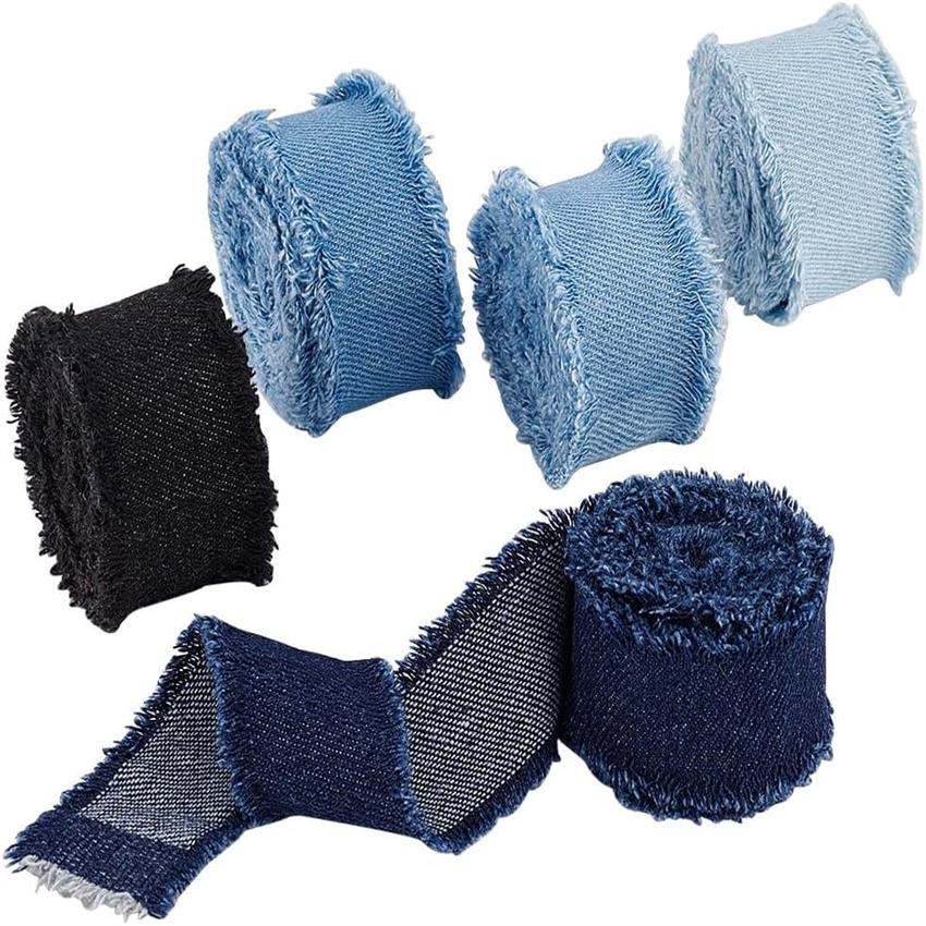 TEMU Ph 5 Rolls Denim Ribbon Bulk Pack - 8.5 Yds X 1-18 Inch Rustic Frayed Edges Fabric Ribbon For Wedding Invitations, Showers, Diy Crafts (navy