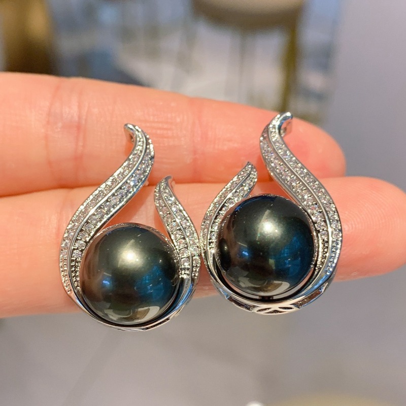 E-shop Retro-Schick Ohrringe mit schwarzem synthetischem Zirkonia-Einsatz in Tränenform für Damen, für Urlaub, Partys, elegante , Schmuck-Accessoires,