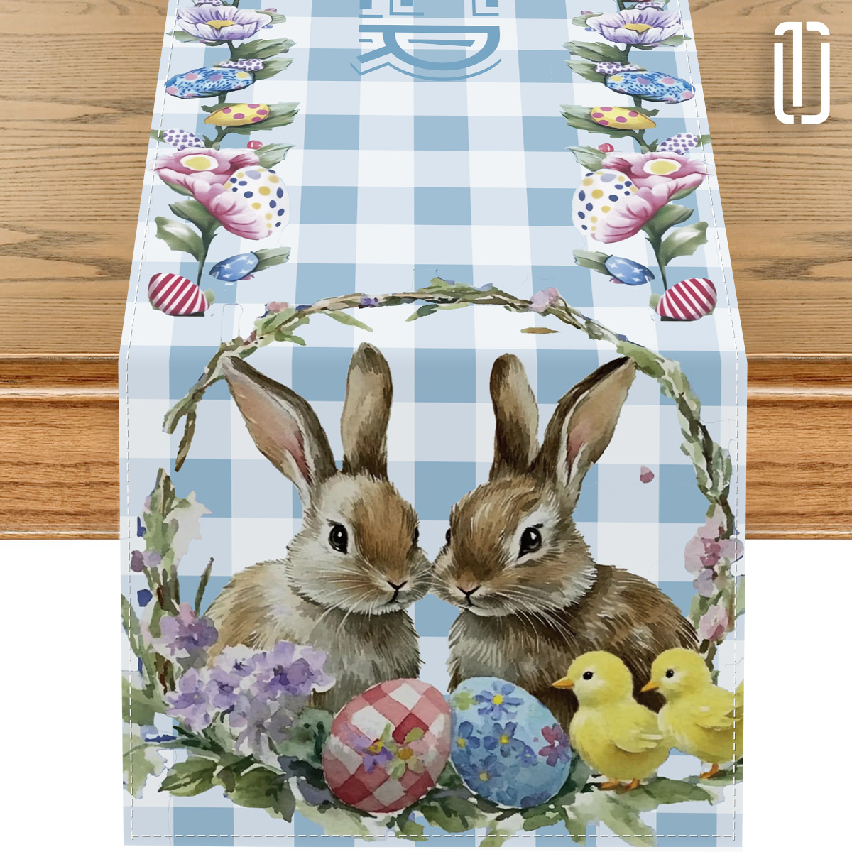 TEMU 1pc Easter Bunny & Floral Table Runner - 13x72 Inch, Polyester, Machine- | Cute Rabbits With Eggs Design For Spring Holiday Dining Decor,