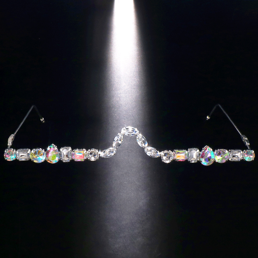 TEMU [2 Styles From] European And American Rhinestone Eyeglass Frames, Easy Frameless Fashionable And Personalized Face Decoration Photo Props,