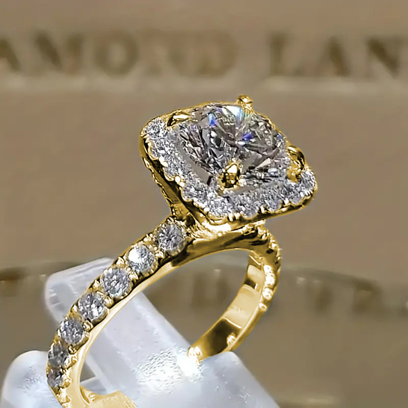A And Elegant Engagement Ring For Valentine's Day, Featuring A 14k Gold-plated Set With Synthetic Zirconia, Perfect For Weddings And Parties, Themed Holiday Jewelry