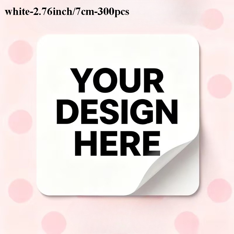TEMU Personalized Stickers 100/200/300pcs, Square Waterproof Label Stickers, Available In Sizes 3/4/5/6/7/9/10cm, Supports Custom Self- Brand Logo,