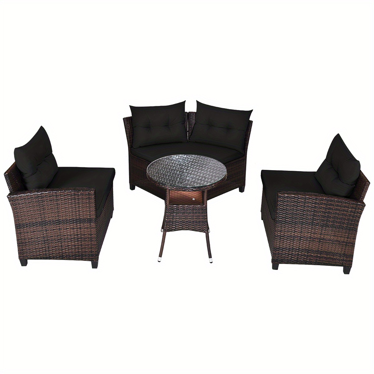 TEMU Multigot 4pcs Outdoor Patio Rattan Furniture Set Cushioned Sofa Table Black, Patio Couch, Outdoor Lounge Furniture, Patio Couch Cushions, Patio