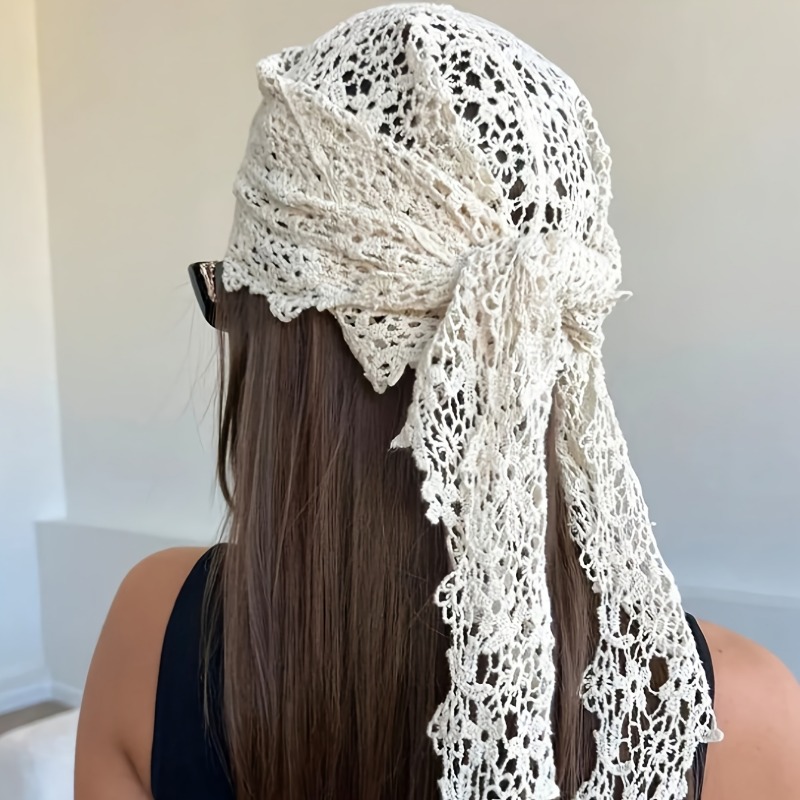 TEMU Lace Hollow-out Floral Knitted Women' Scarf, Headband, And Hair Accessory, Multi-functional Decorative Headband, Fashionable And Elegant,