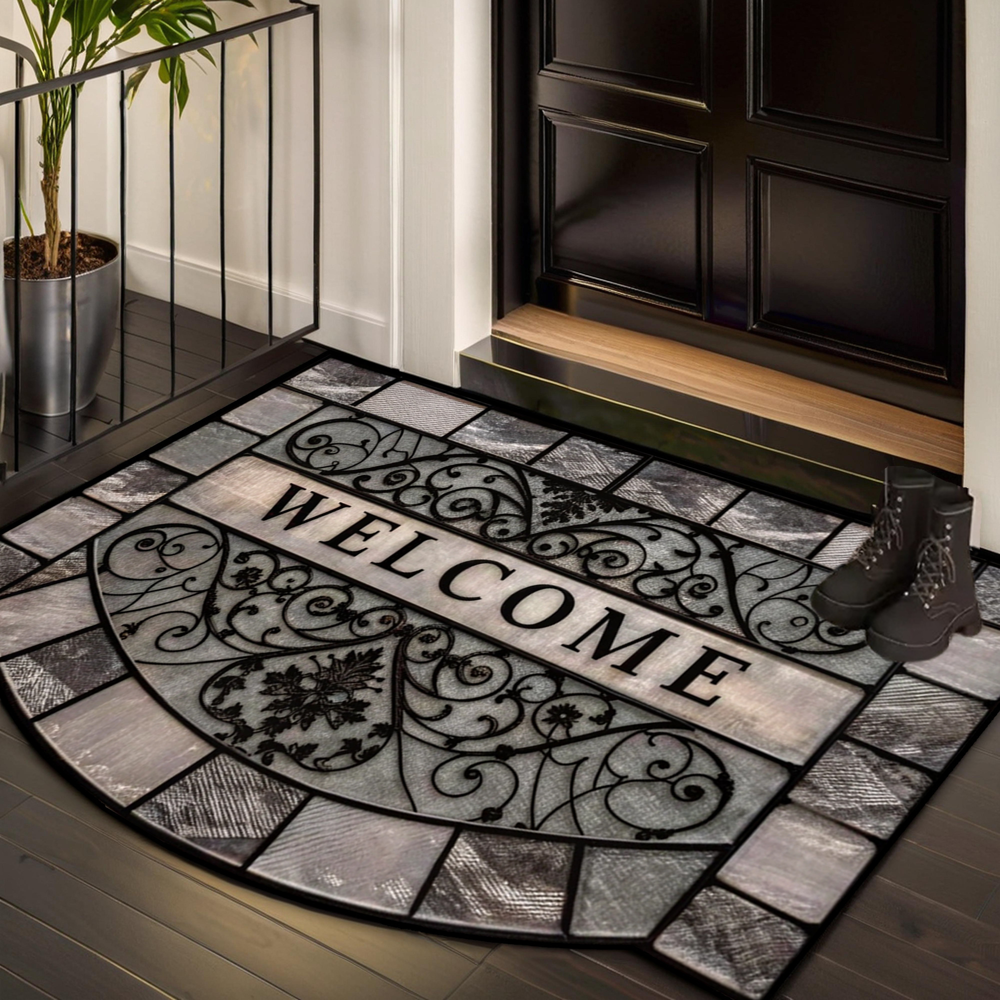 Image of Luxury Vintage Welcome Doormat, Durable Thick Polyester Fiber Entrance Rug, Non-slip, For Home Use, Gift