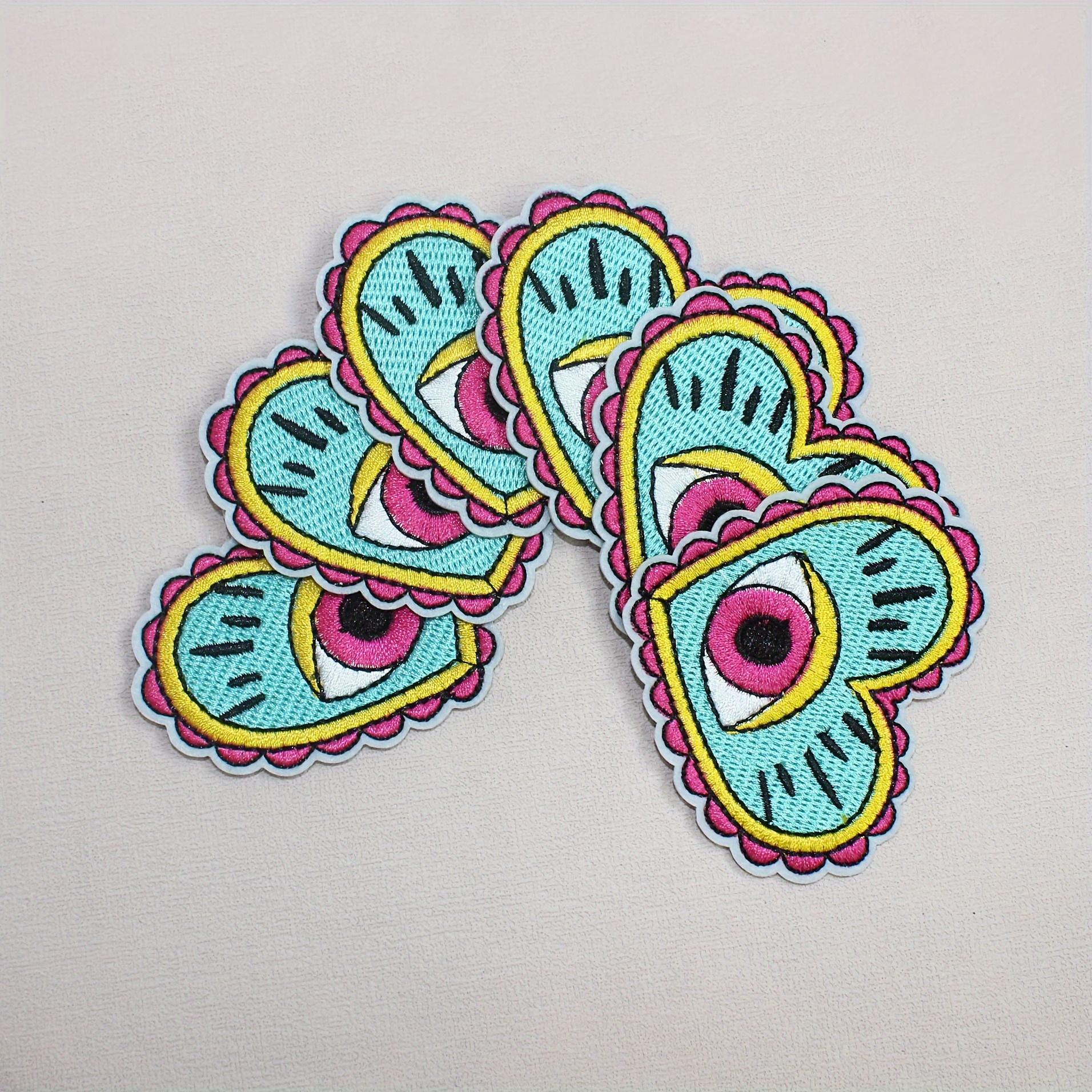 TEMU Set Of 6 Colorful Embroidered Patches For Ironing, Mixed Colors, Perfect For Sewing Embellishments On Clothing, Hats, Bags, And For Arts And