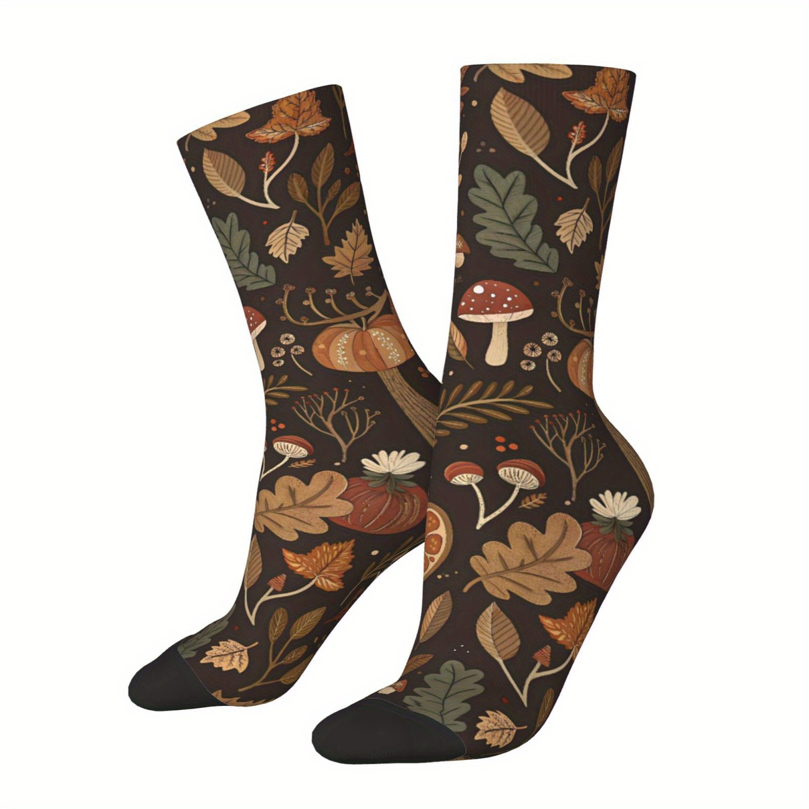 TEMU A Pair Of Unisex Outdoor Socks Featuring A Forest Pattern Print, Mid-calf Length, Machine Washable, Suitable For Outdoor Sports Enthusiasts,