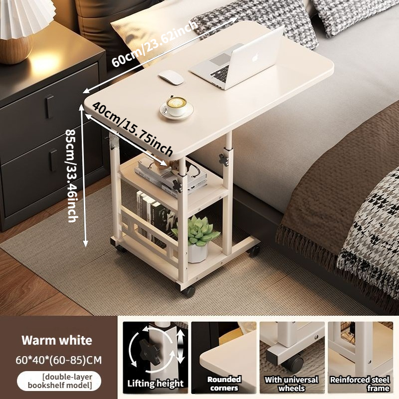 TEMU Large Laptop Desk - Adjustable Rolling Bedside Table With Locking Mechanism - Suitable For Mobile , Equipped With Convenient Sliding Wheels -