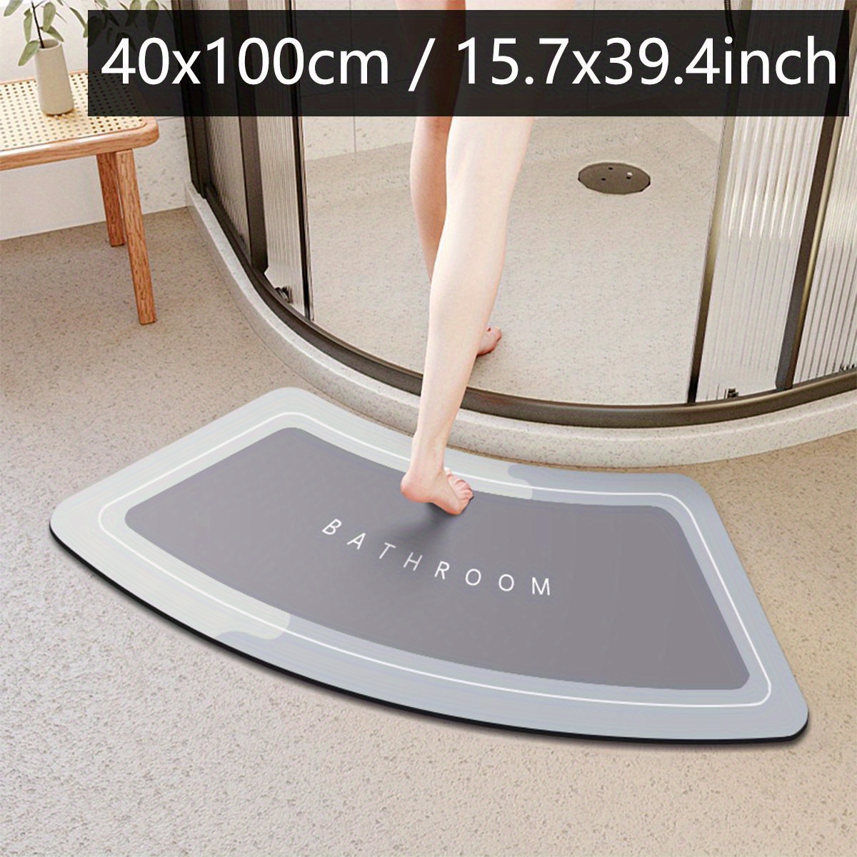 Image of Minimalist Bathroom Anti-slip Floor Mat Fan-shaped Mud Printed Absorbent Mat Shower Room Entrance Mat Toilet Mat