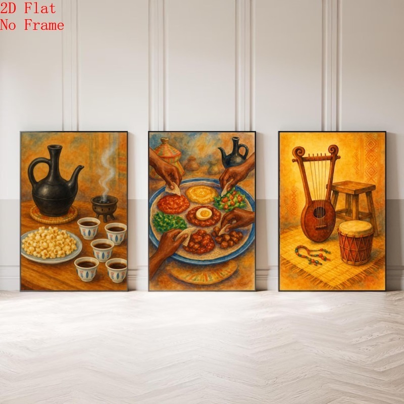 TEMU 2d Flat, 3pcs Eritrean Cultural Paintings - Traditional African Canvas Prints Suitable For Home Decor, Modern Eritrean Decorations For, Office,