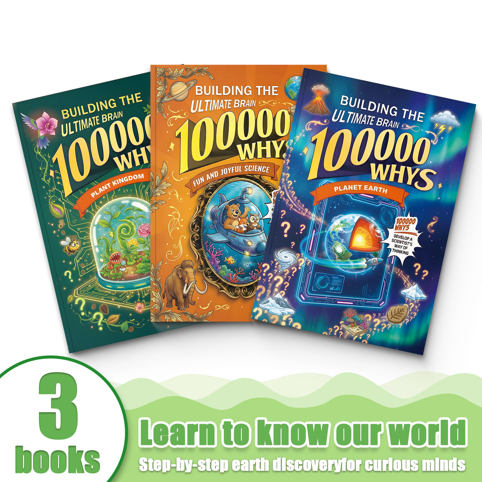 TEMU Collection scientifique de 3 livres 100000 Pourquoi, Règne végétal, Science amusante et Planète Terre, Lecture STEM illustrée pour les esprits