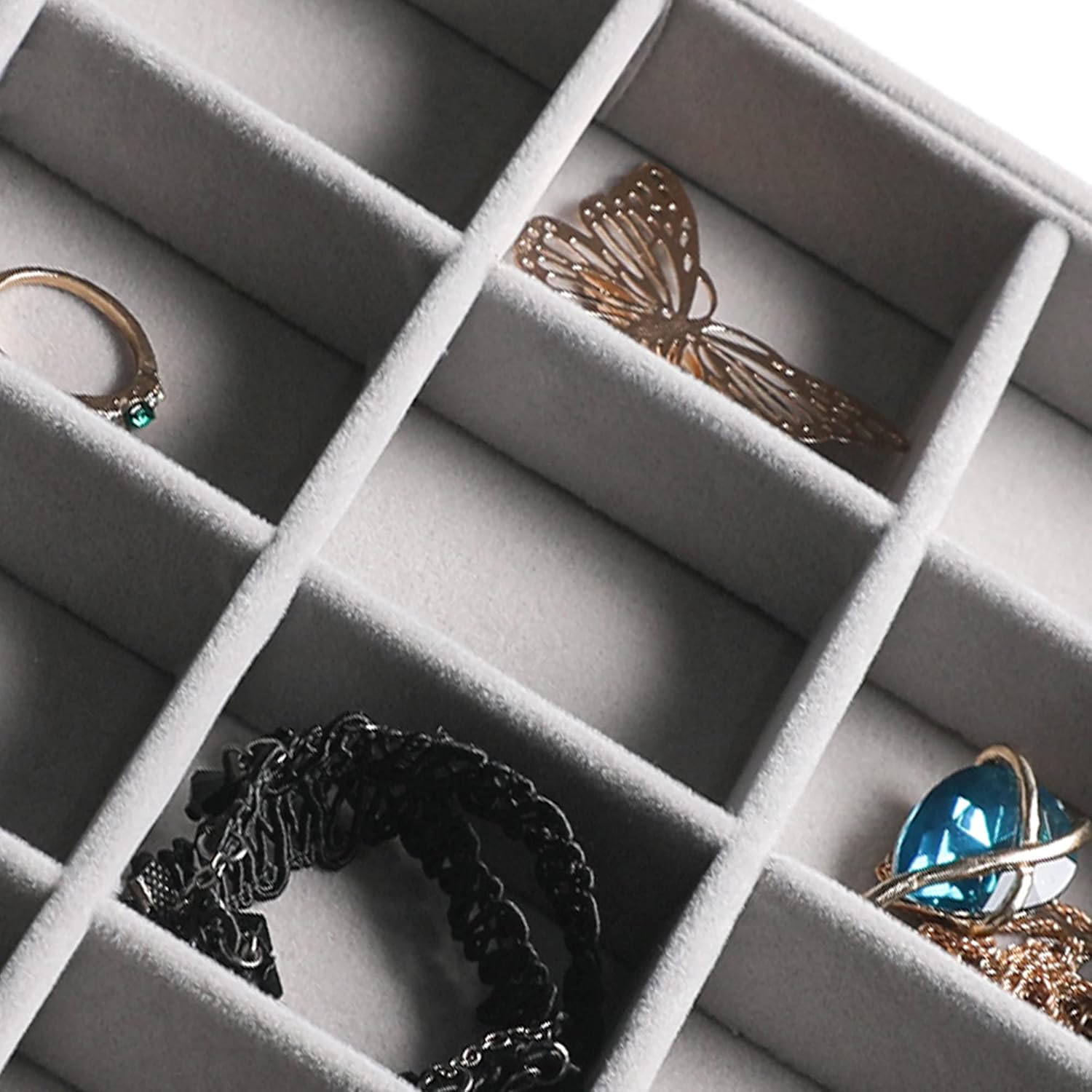 4pcs Large Stackable Velvet Jewelry Trays, Gift for Her