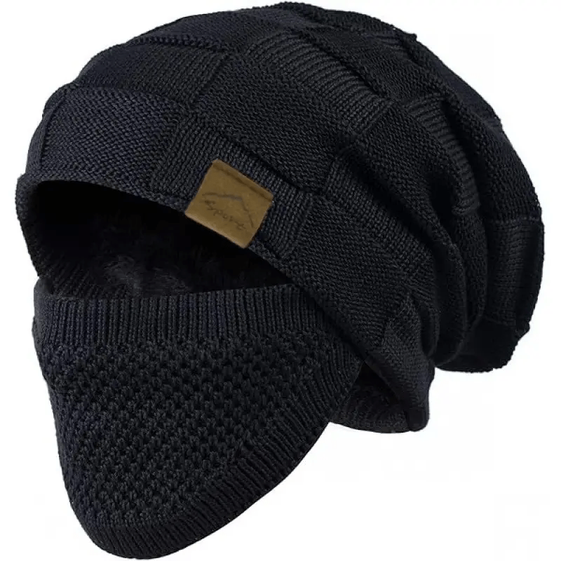 TEMU Men's Outdoor Autumn Winter Knit Hat And Mask 2pcs Set - Fleece Lined And Thick For - Cold Weather Riding Hat - Casual Outdoor Wear - Ideal Gift