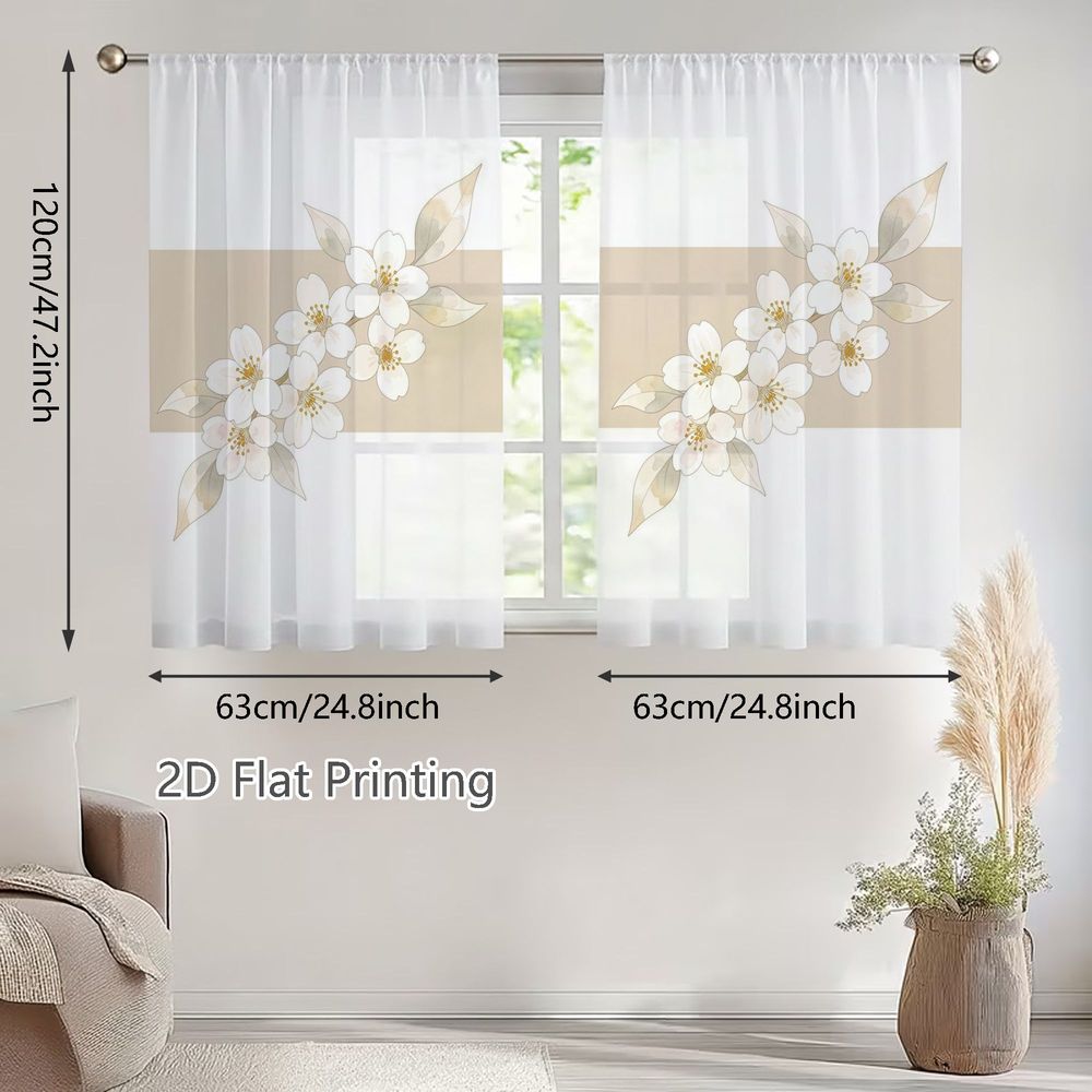 TEMU 2d Flat - 2d Flat - Set Of 2 Lightweight Sheer Curtains For Spring And Summer, Featuring A Gentle Watercolor Floral Pattern With Soft White And