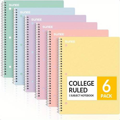 spiral notebooks 6 pack 1subject college ruled paper 8 x 101 2 70 sheets per notebook assorted pastel colors spiral notebooks for school