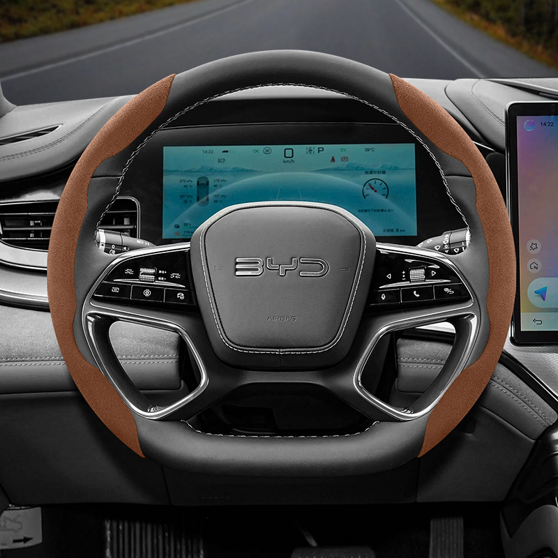 TEMU For Byd, Winter Plush Anti-slip Ultra-thin Steering Wheel Cover, Segmented Steering Wheel Accessory, Clip-on Installation, Universal, 2pcs And