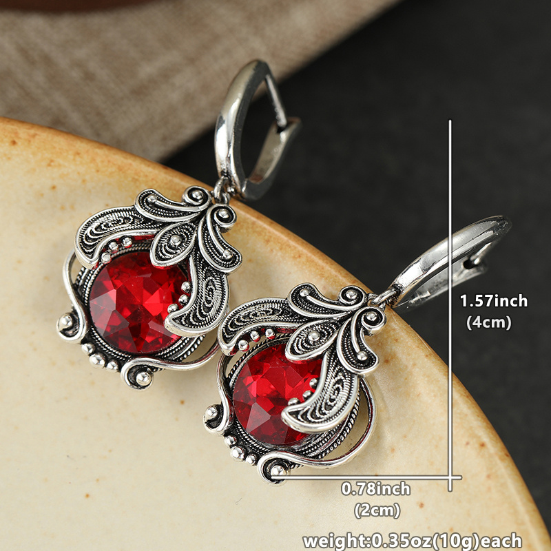 Women's Red Synthetic Cubic Zirconia Dangle Earrings, Trendy