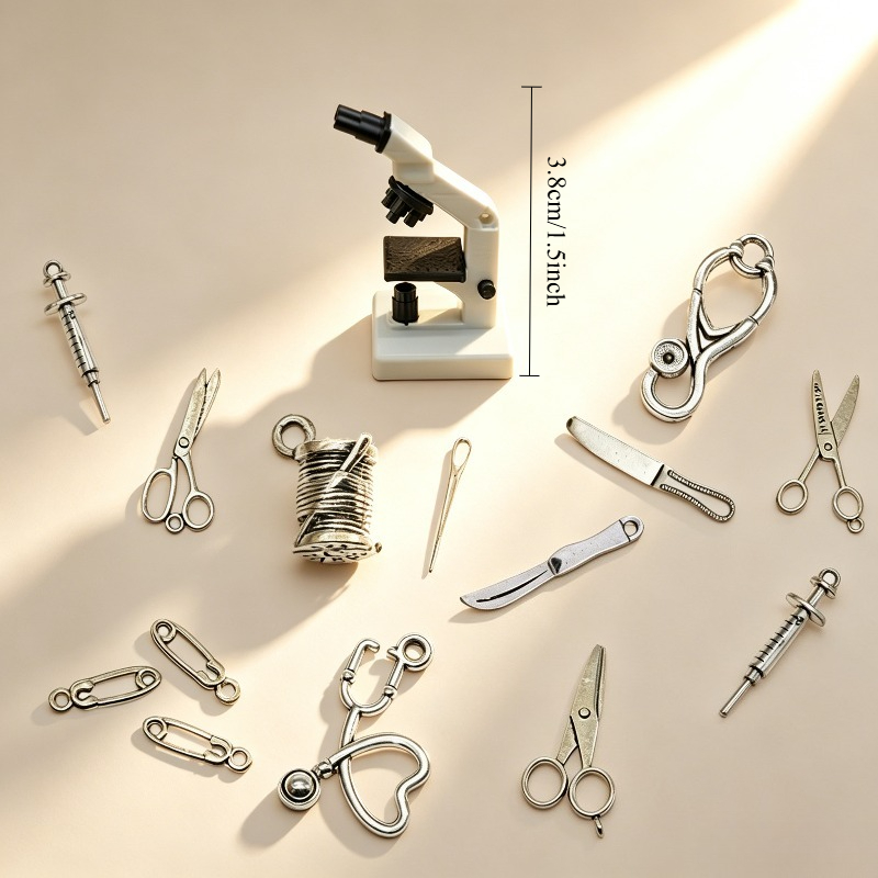 TEMU Set de 15 piezas, de quirófano en miniatura, Mini mesa de cirugía y set de instrumentos, Adecuado para la decoración de de muñecas a 1:6 y 1:12,
