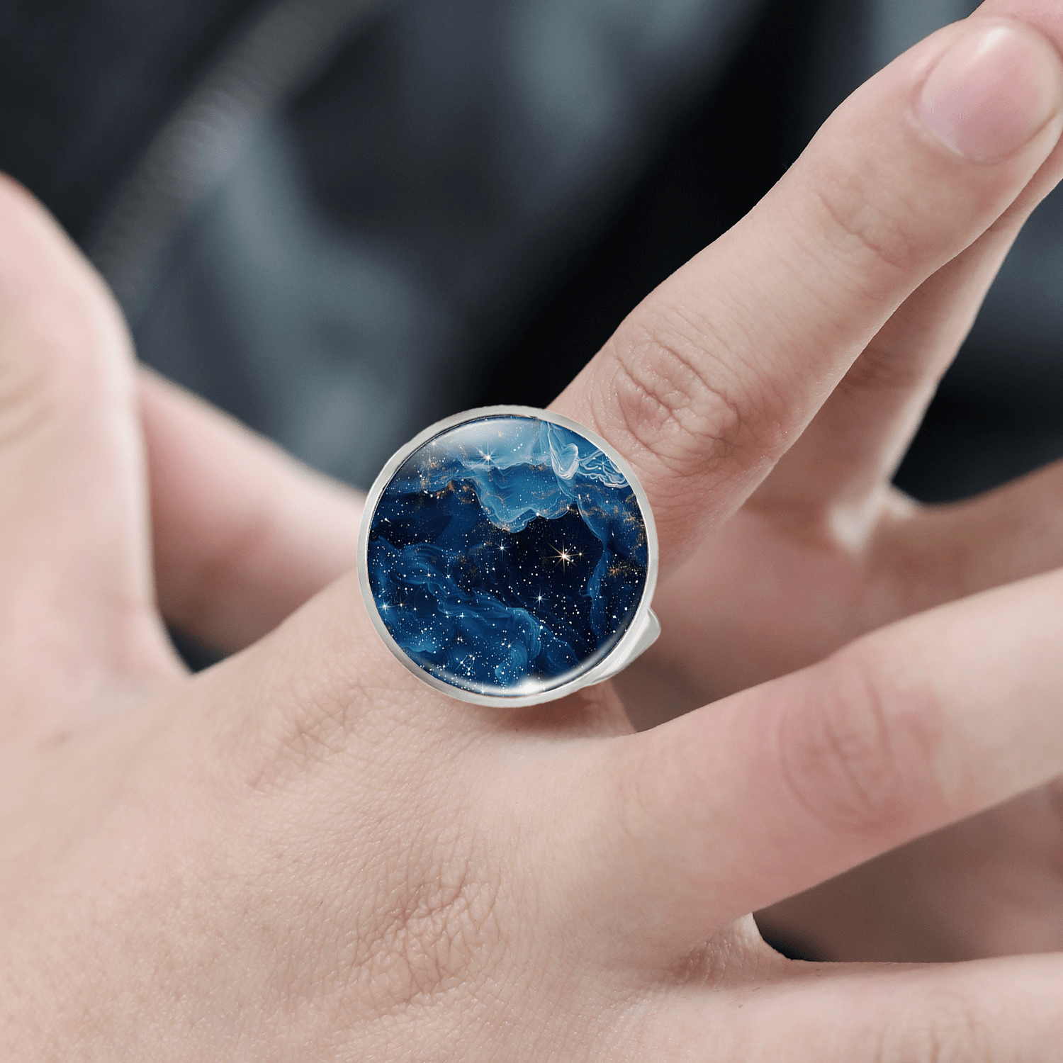 Adjustable White Ring with Universe Planets Design