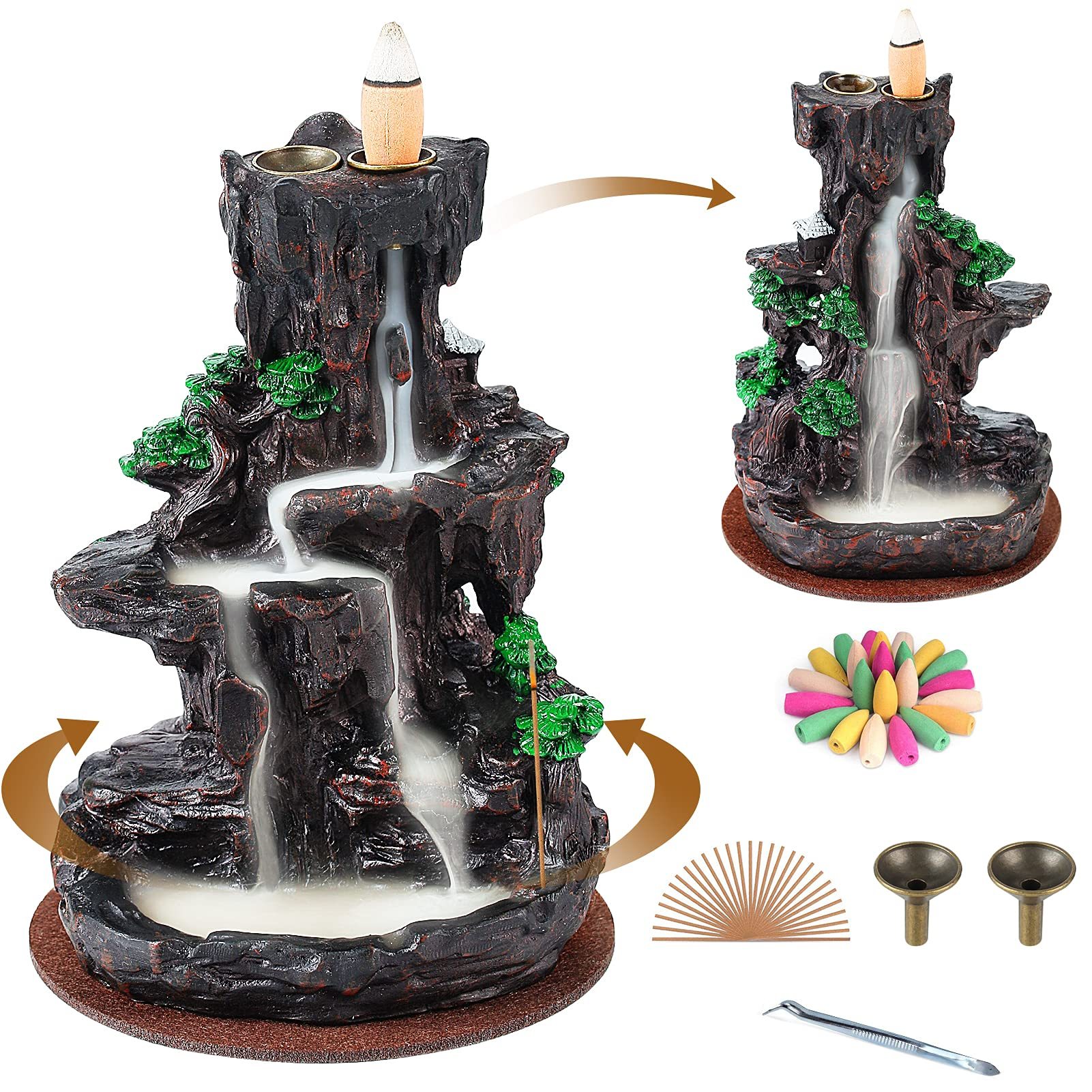 TEMU Spacekeeper , Backflow Incense Holder 2 Sides Waterfall Incense With 120 Backflow Incense Cones, 30 Incense Sticks, Aromatcherapy Ornamen For