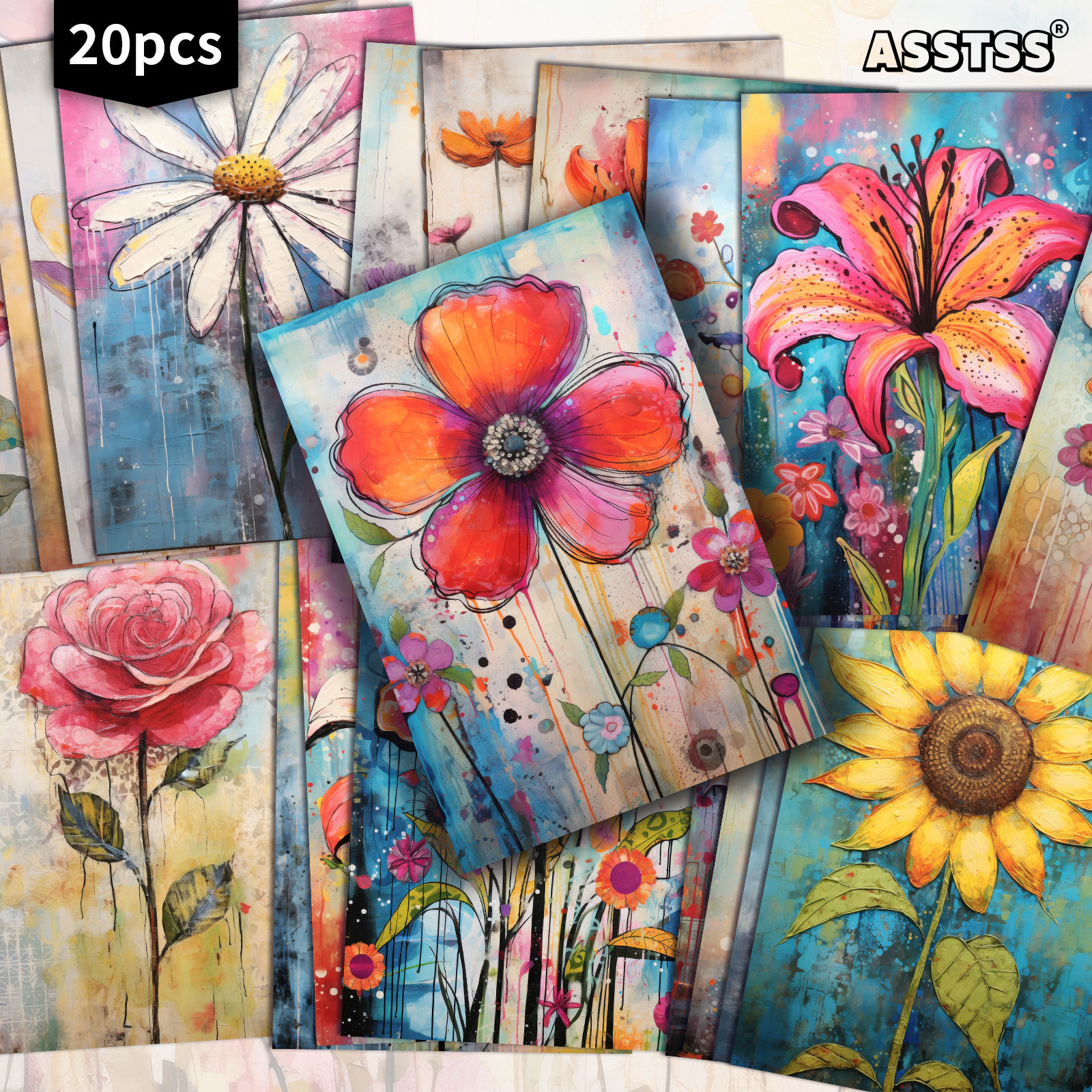 TEMU Set Of 20 Assorted Colorful Spring Flower Postcards - 4x6 Inches, Featuring Retro Junk Journal Paper, Classic Pinup Art, Collectible Decorative