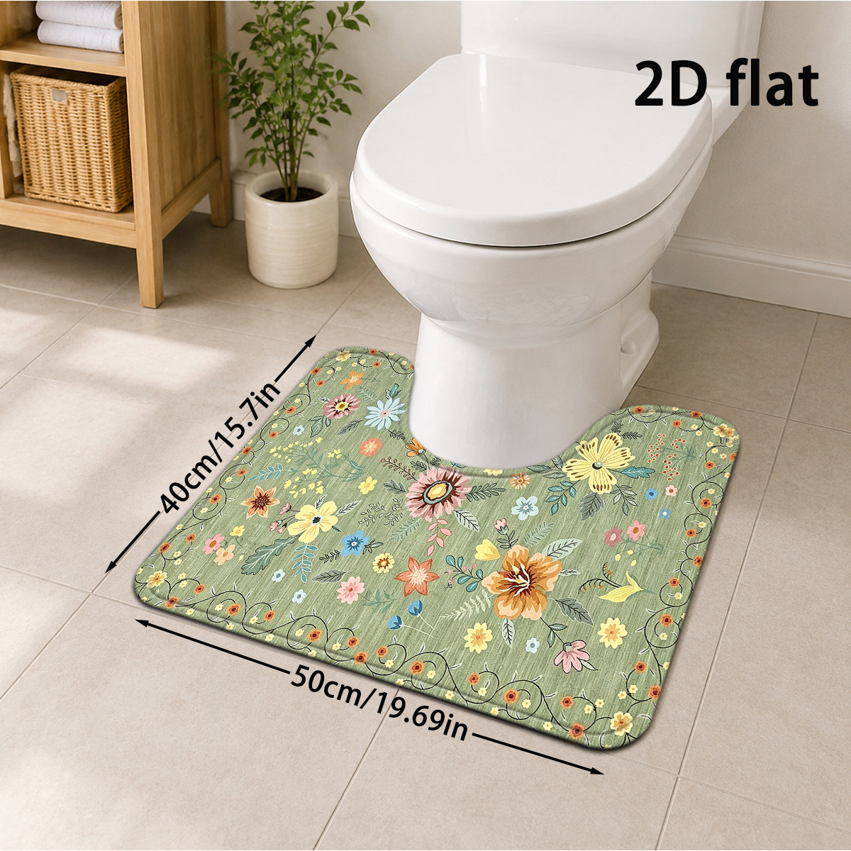 TEMU 2d Flat, 2d Flat 1pc Pastoral Floral Vine Bathroom Mat, Vintage Bohemian Holiday Floor Mat, U-shaped Toilet Mat, Soft Thick Absorbent Mat,
